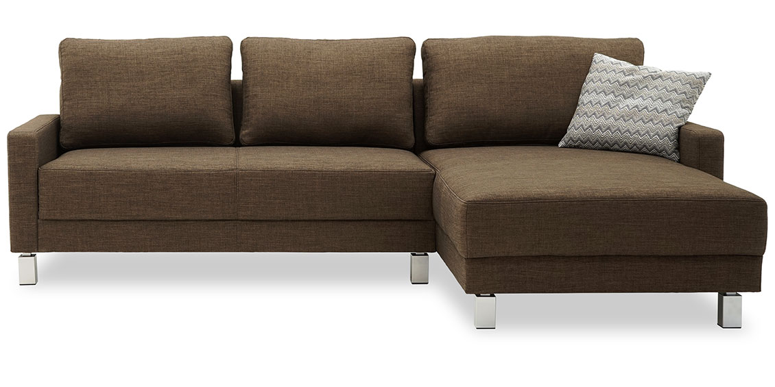 AMICA - 2 Platz Korpus mit Longchair im Stoff HF Amalfi erdbraun mit sehr feiner Webstruktur