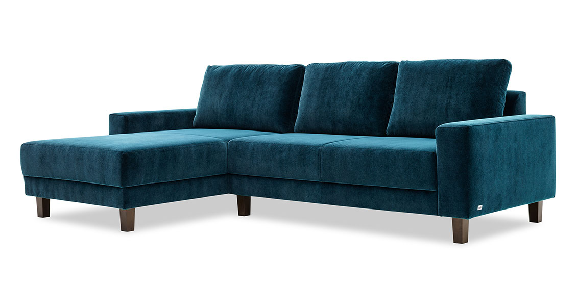 AMICA - 2,5 Platz Sofa mit Longchair in Velvet Stoff dunkles petrol