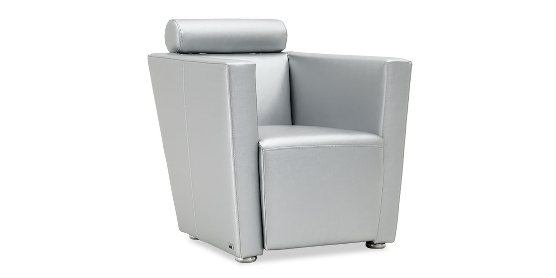 ARTHE - Sessel mit Kopfrolle in Kunstleder Paduna Stars NF metal silber - B1 Flammschutz