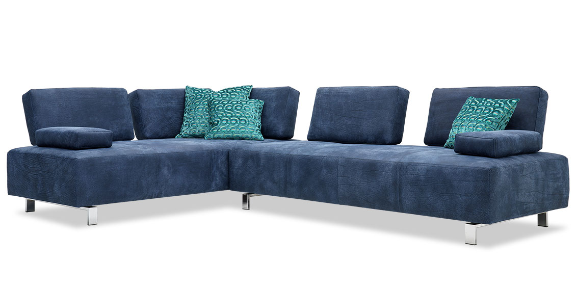 ASTOR - Ecksofa mit beweglichen Rücken und mobile Armlehne in Leder Pamblona blue