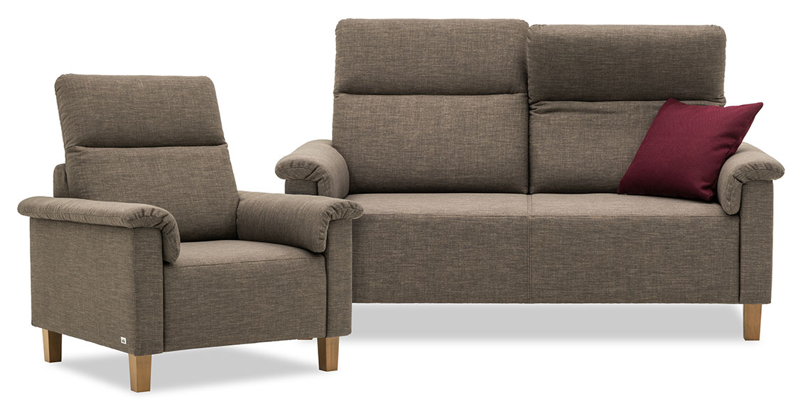 BATIDA - 2 Platz Sofa und Sessel in braunem Stoff HF Como