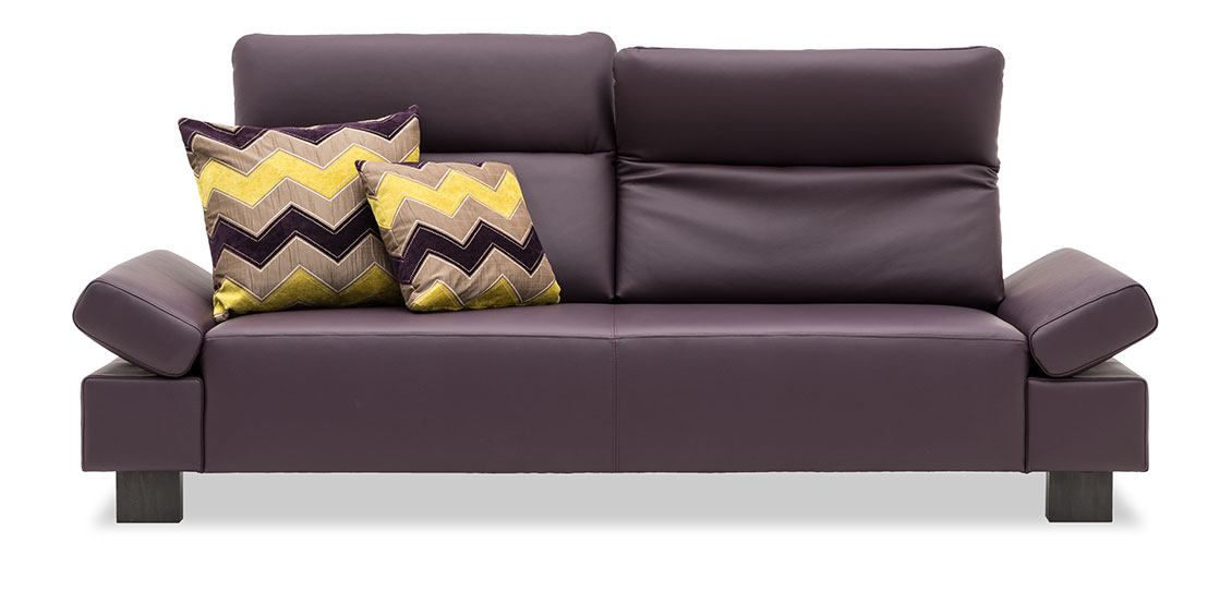 BATIDA - 2,5 Platz Sofa mit Indigo Armlehnen in Leder Napoli purpre