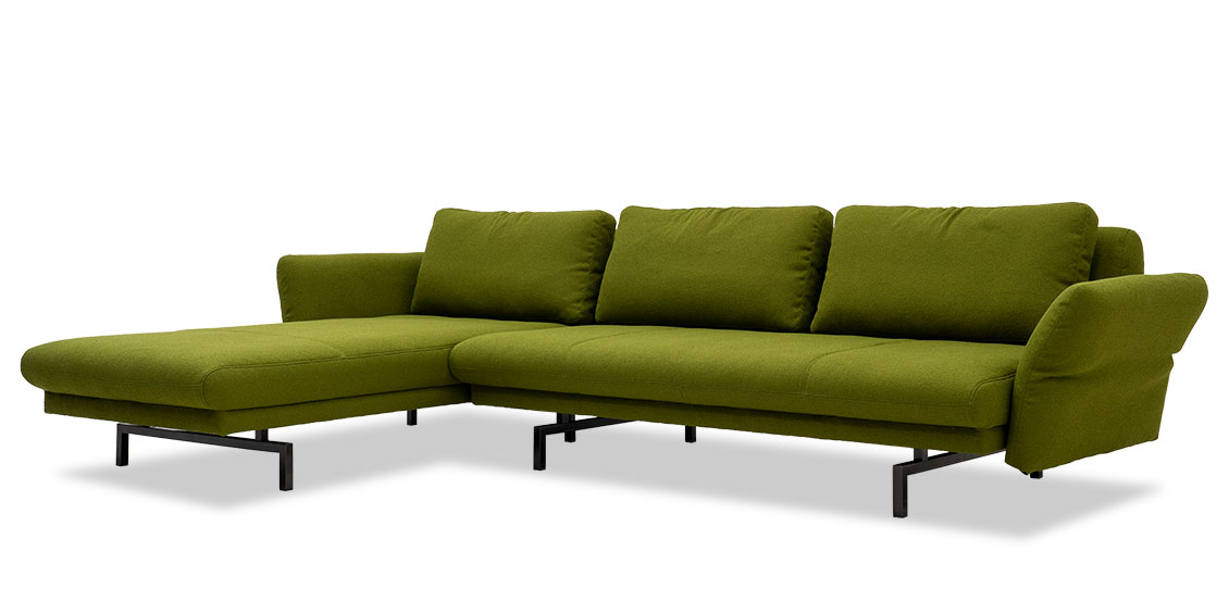 BEACH - Sofa mit losen Rückenkissen und Klapparmlehne in Bouclé Stoff Aristide Bobby grass