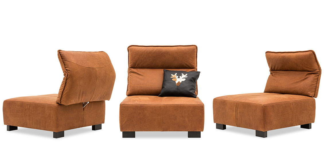 BELUGA - 1 Platz Sessel mit verstellbarem Rücken in Leder Davos brown