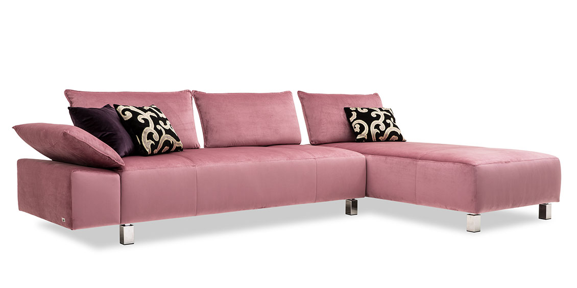 ALESSIA mit Armlehne BELUGA - 2,5 Platz Sofa mit Longchair in Leder Davos braun