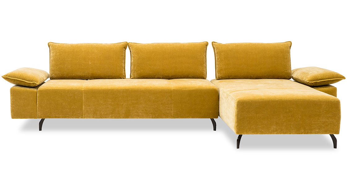 ALESSIA mit Armlehne BELUGA - 2,5 Platz Sofa mit Longchair im Stoff JAB Excellence gelb