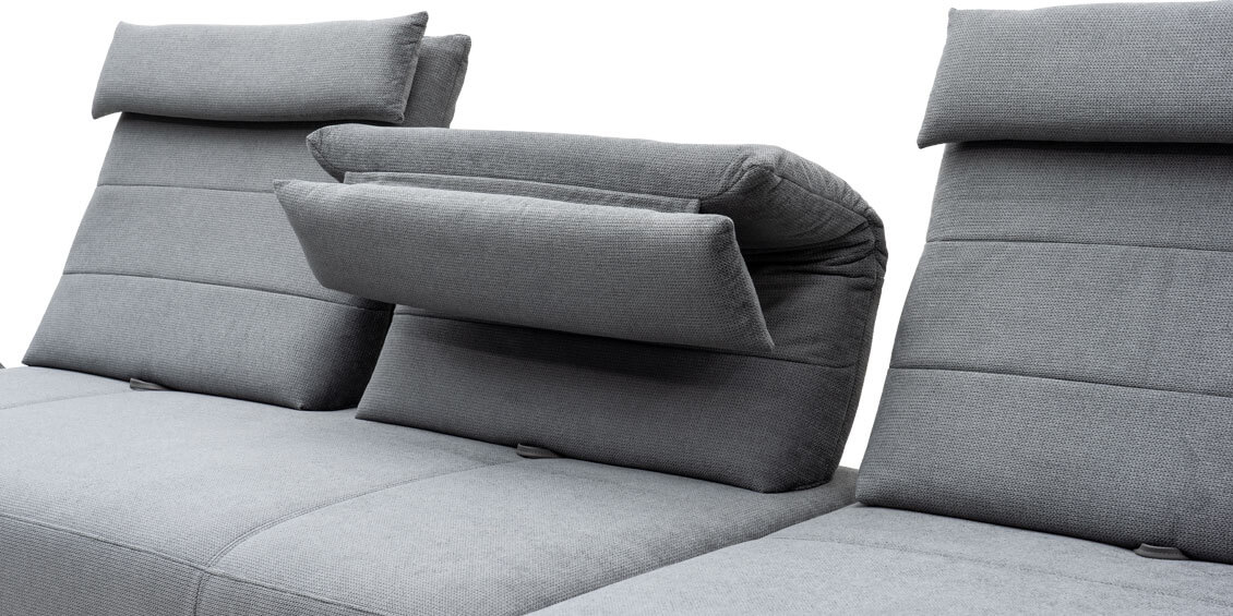 BOA - Detailbild vom Rücken mit integriertem Nackenkissen im grauen Stoff