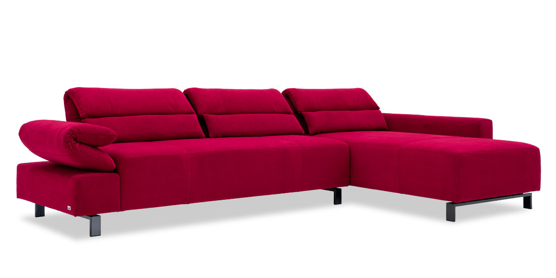 BOA - 2,5 Platz Sofa mit Longchair mit herunter geklappten Rücken in Stoff Sonnhaus Villena 2 bordeaux