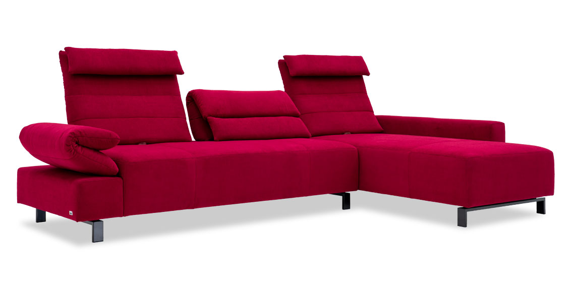 BOA - 2,5 Platz Sofa mit Longchair in Stoff Sonnhaus Villena 2 bordeaux