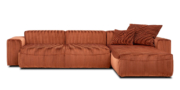 CARLO - 2 Platz Sofa mit Longchair breiten Armlehnen im Cord Stoff S&V Cordone kupfer rost