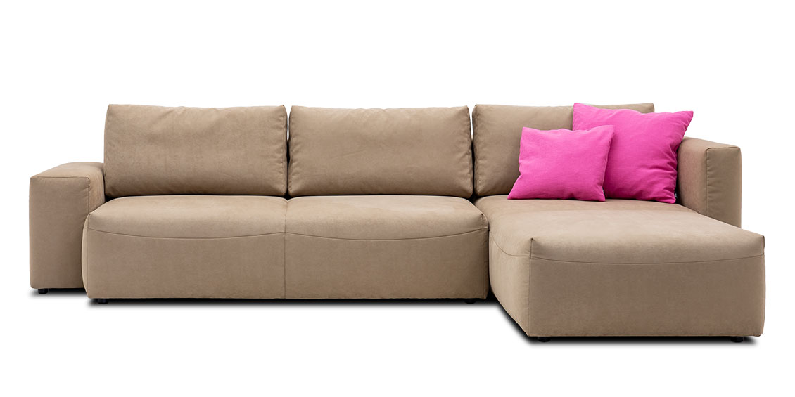CARLO - 2 Platz Sofa mit Longchair im Mikrofaserstoff Nubuk beige