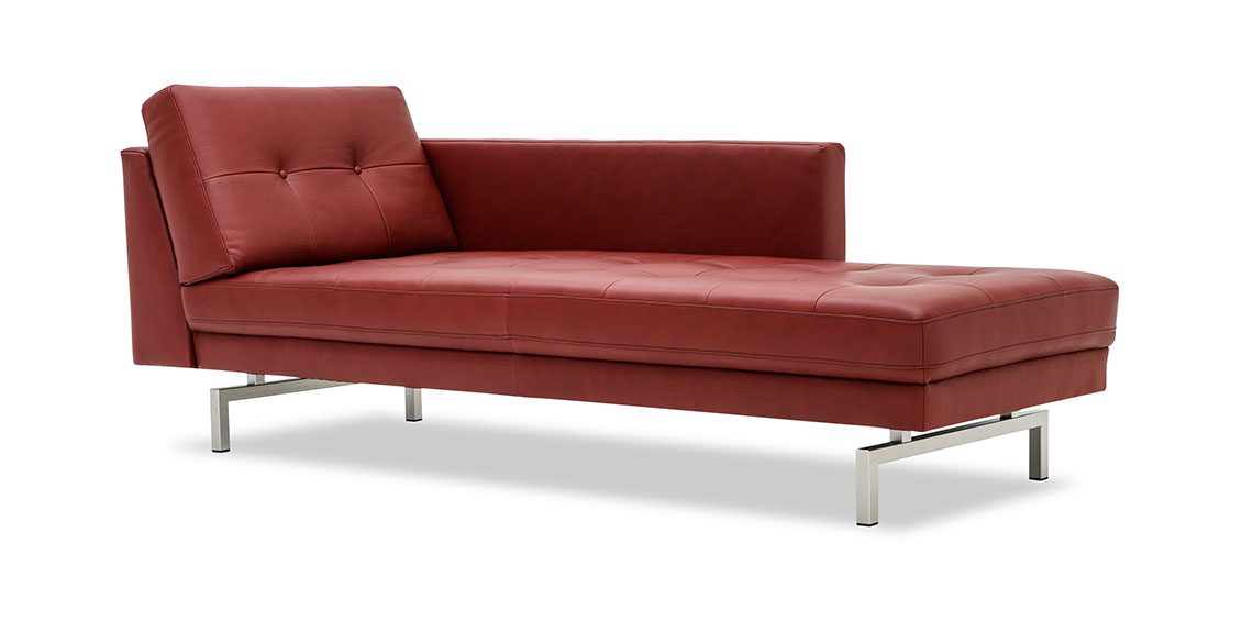 CHESTER - Longchair in Leder Rustik Kirsche rot