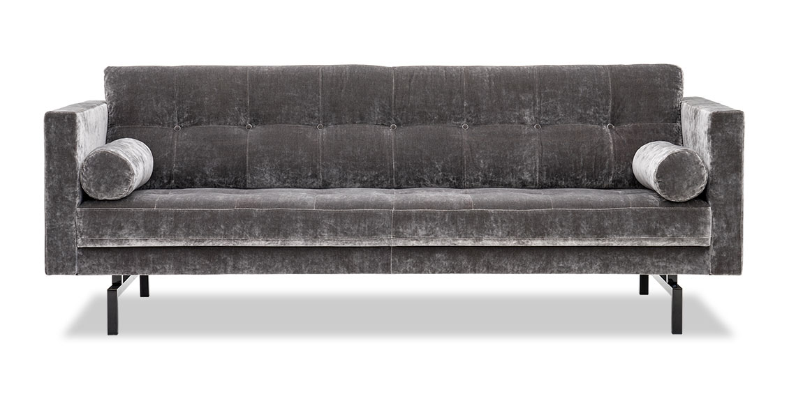 CHESTER - 2,5 Platz Sofa mit Kissenrolle in Samtstoff JAB Excellence grau