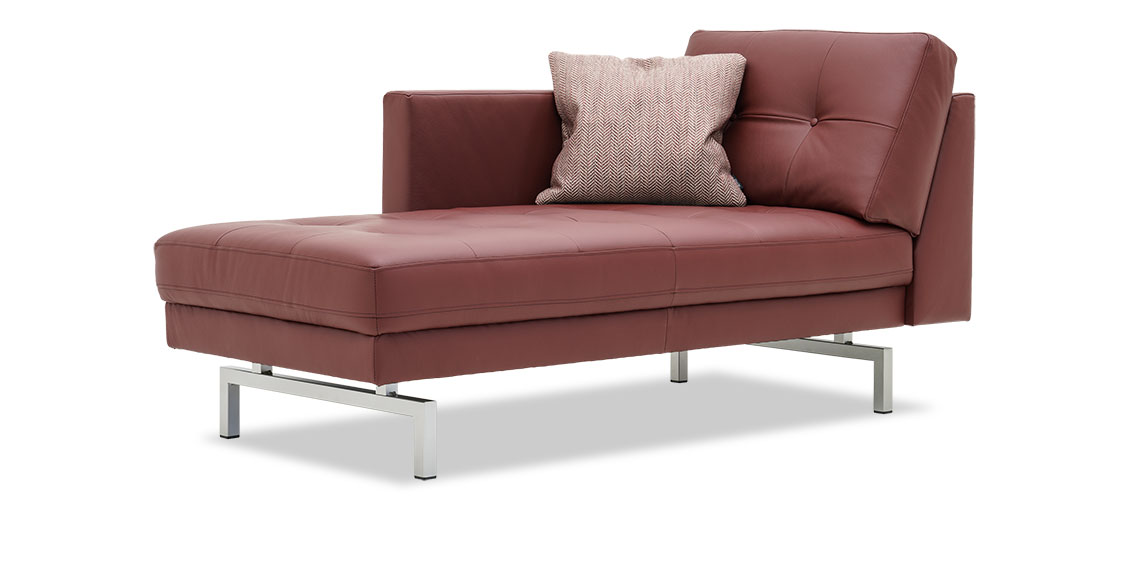 CHESTER - Chaiselounge in Leder Napoli burgundy mit passendem Zierkissen