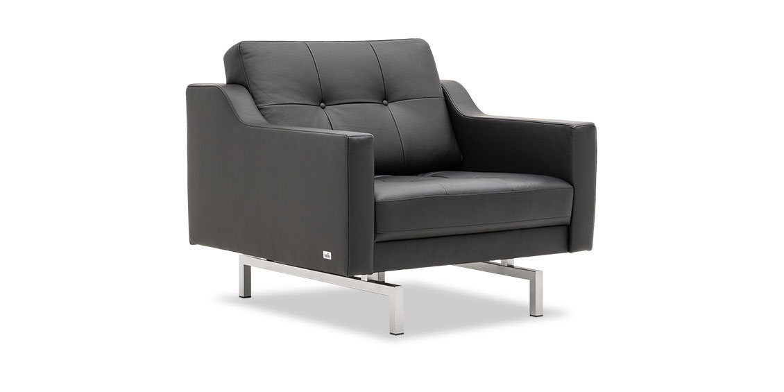 CHESTREFIELD - Sessel mit Knopfheftung in Leder schwarz