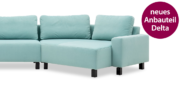 DELTA - 1 Platz Sofa + Delta in Microvelours Stoff Fellow Woolly pastellblau