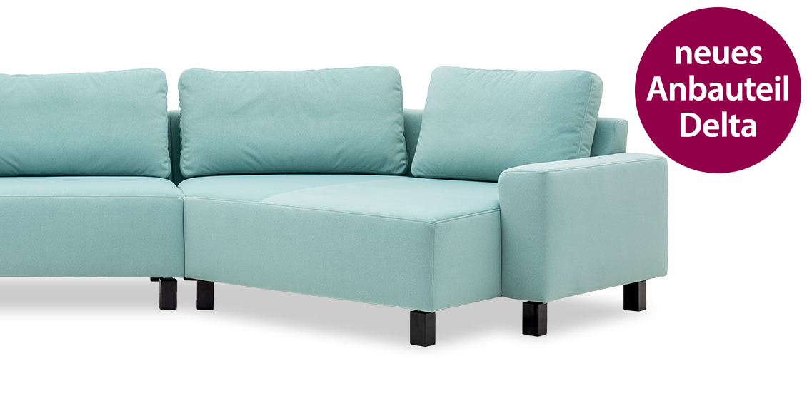 DELTA - 1 Platz Sofa + Delta in Microvelours Stoff Fellow Woolly pastellblau
