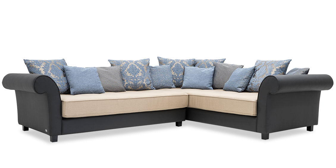 DIVAN - Sofaecke in Kombistoff Kunstleder schwaru und Stoff Sesam beige