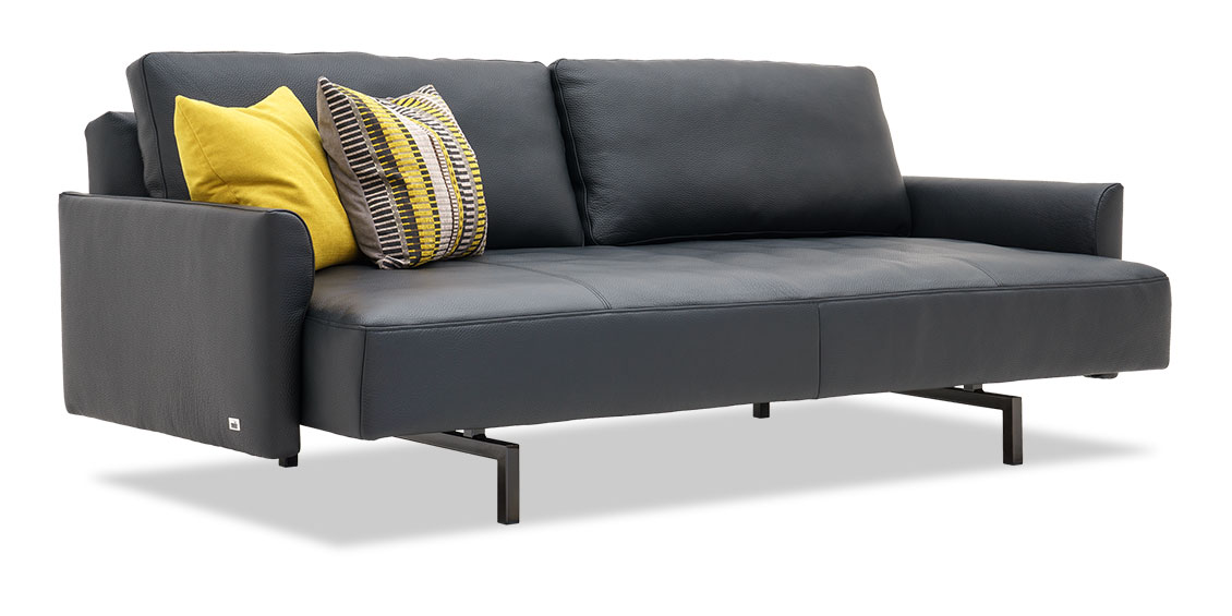 EASY - 3 Platz Sofa mit losen Rückenkissen in Leder Jumbo schwarz mit Dekoissen