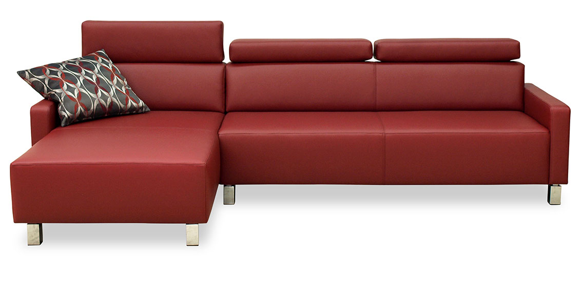 FINESSE - 2,5 Platz Sofa mit Longchair in Leder rot