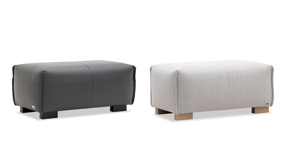 FLOW - Hocker in Leder schwarz und Stoff Seattle sand