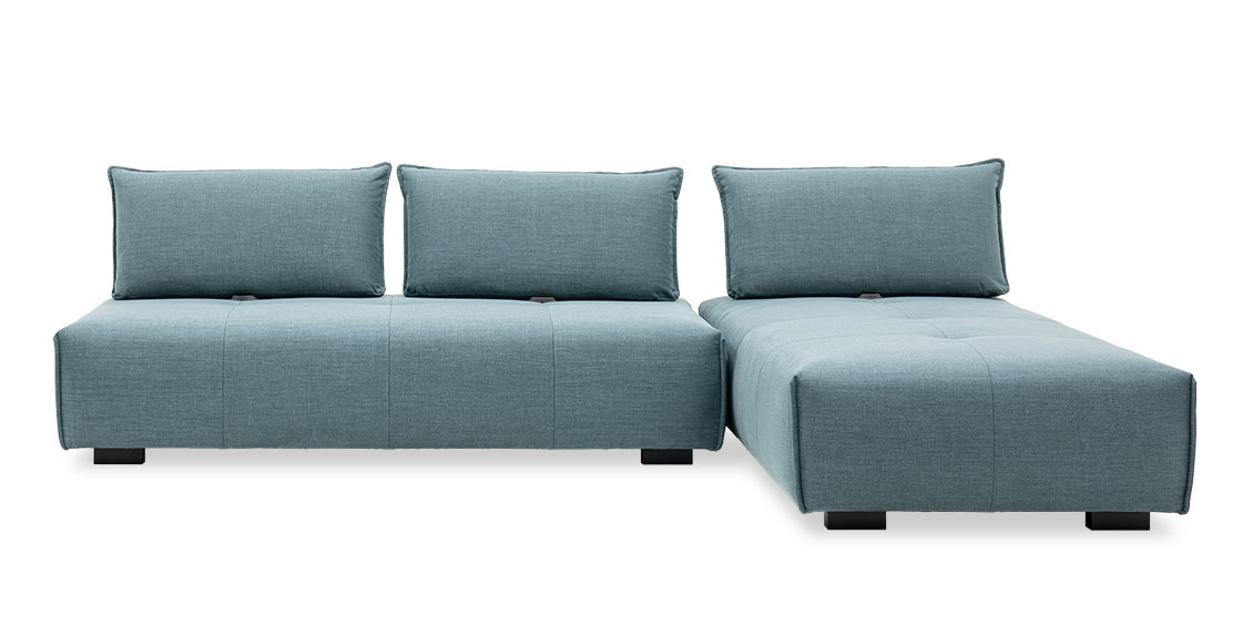 FLOW - 2,5 Platz Sofa mit Lonhgchair mit Rückenverstellung in Stoff Paolo blau meliert