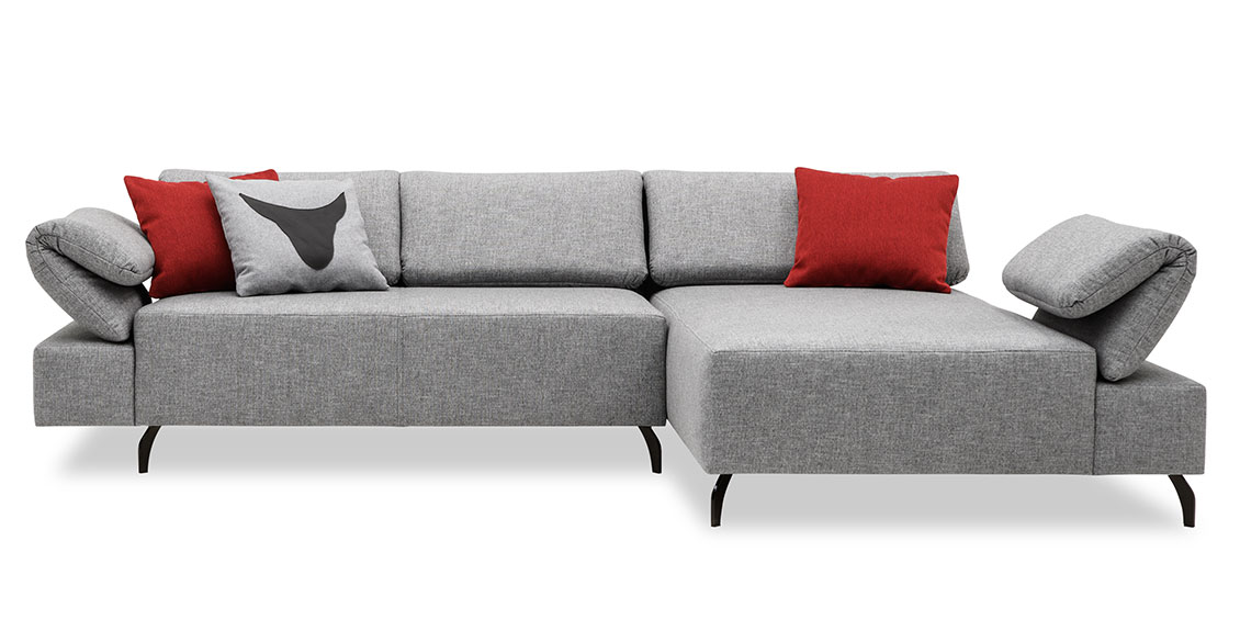 FONTANA mit Armlehne FUGO - 2 Platz Sofa mit Longchair in Stoff S&V Magic graumeliert