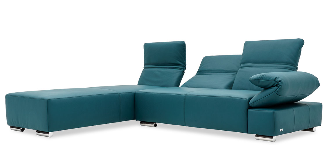 FUGO - 2 Platz Sofa mit Longchair in Leder Napoli petrol