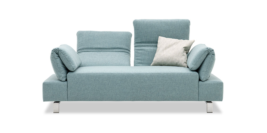 FUGO - 2 Platz Sofa mit Relax-Armlehne in Stoff hellblau-grau-meliert