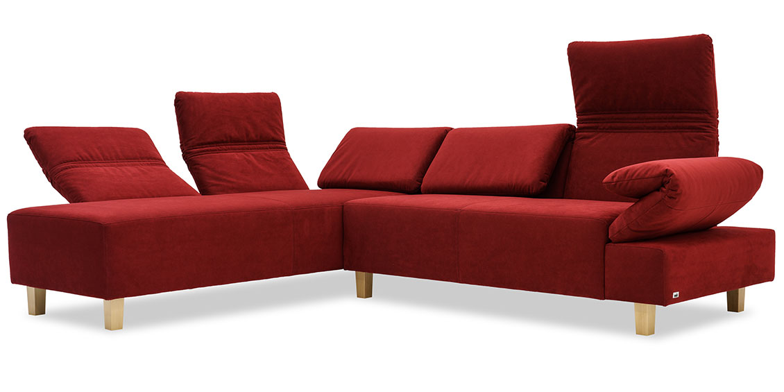 FUTURA mit Armlehne FUGO - 2 Platz Sofa mit Longchair in Mikrofaserstoff Alcantara rot