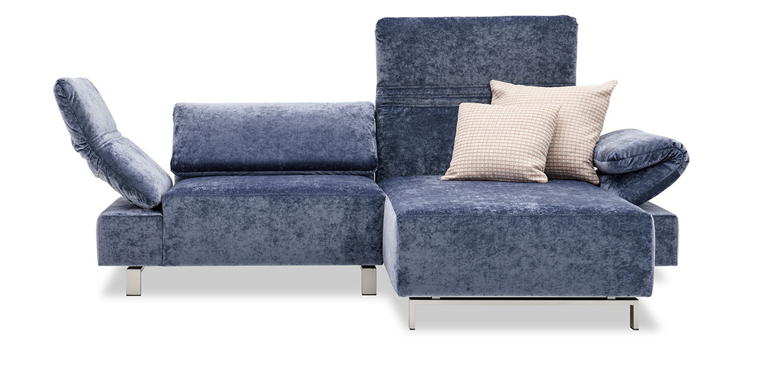 FUTURA mit Armlehne FUGO - 1,5 Platz Sofa mit Longchair in samtigen Stoff Englisch Dekor blau