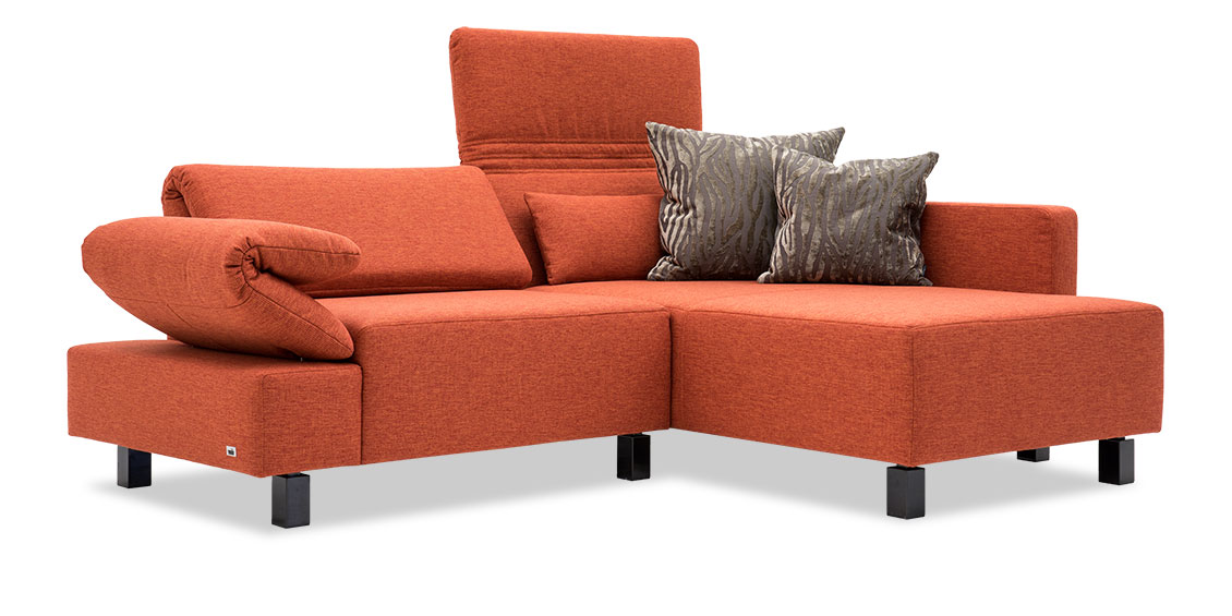 FUTURA - Ecksofa mit klappbaren Rücken und Armlehne Fugo in Stoff Fine Prima orange