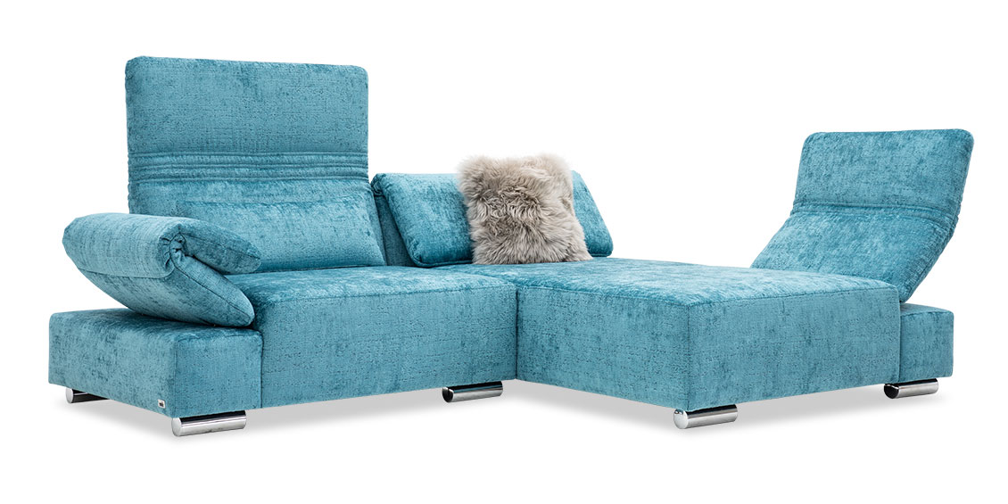 FUTURA mit Armlehne FUGO - Ecksofa in Teddy-Stoff JAB Balou türkis