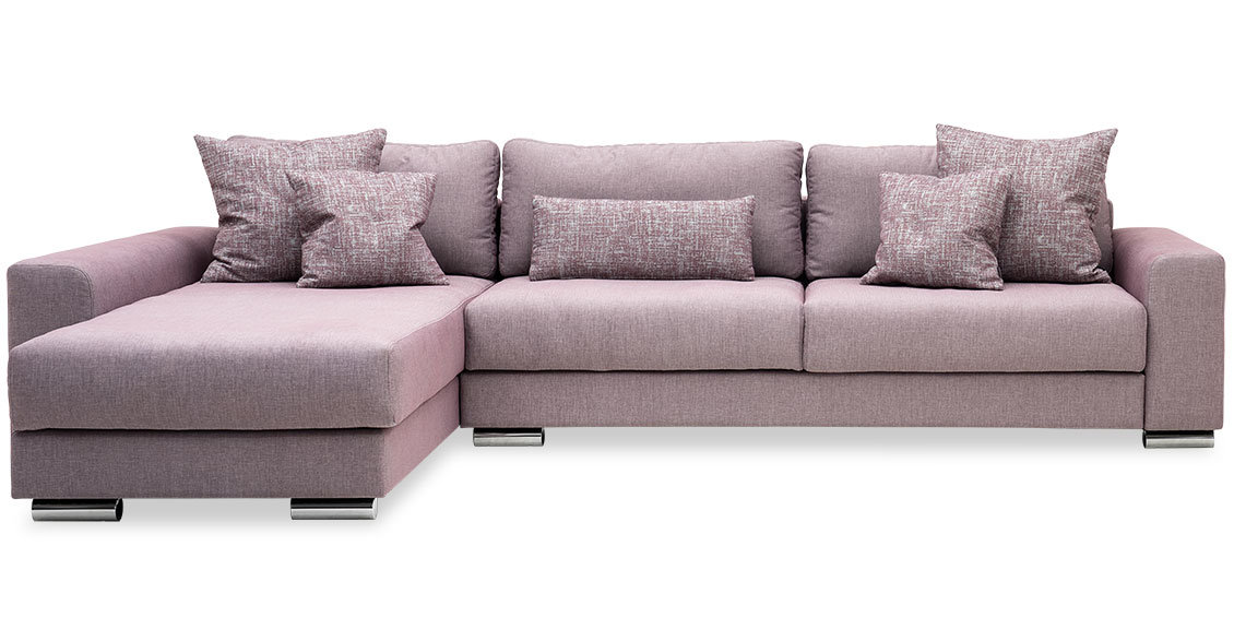 HOME - 3 Platz Sofa mit Longchair in Stoff Roma old rose mit passenden Zierkissen