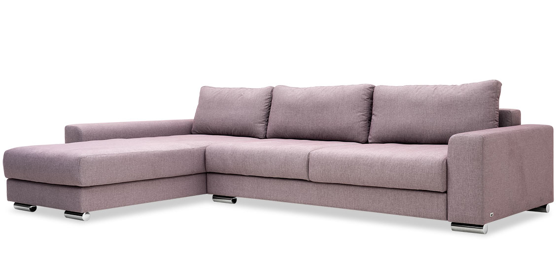 HOME - 3 Platz Sofa mit Longchair in Stoff Roma old rose mit losen Sitz- und Rückenkissen