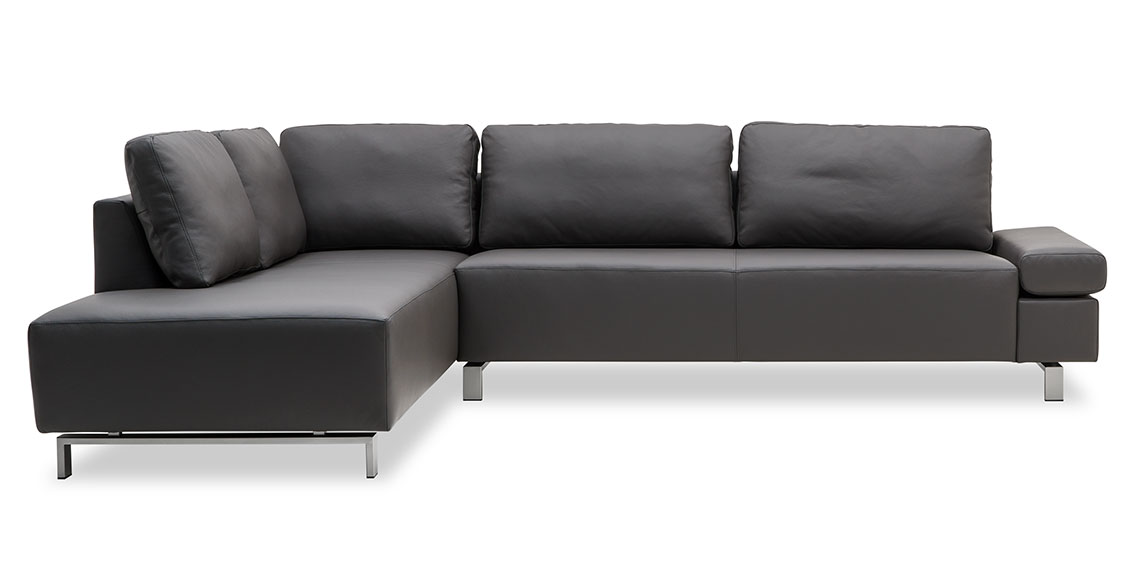 INDIGO - Ecksofa in Leder Napoli umbragrau mit Effektnaht