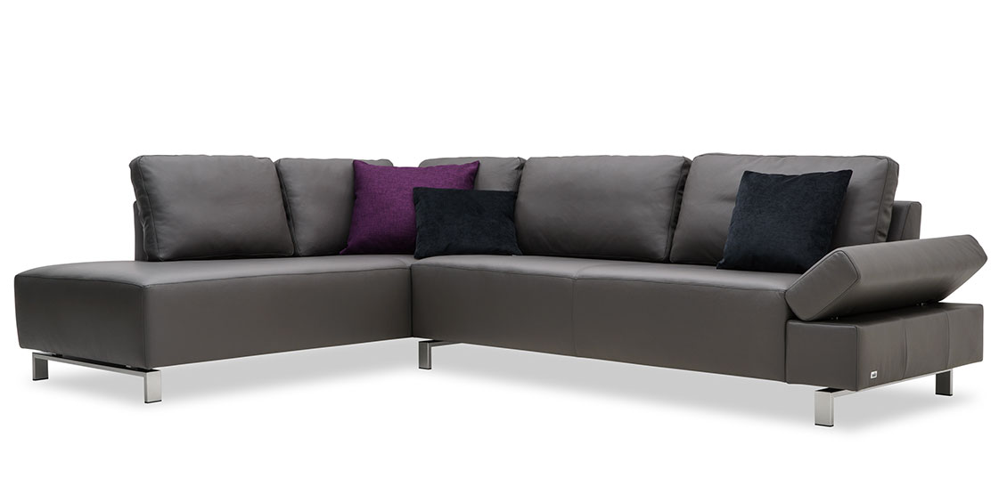 INDIGO - Ecksofa mit Funktion in Leder Napoli umbragrau mit Effektnaht