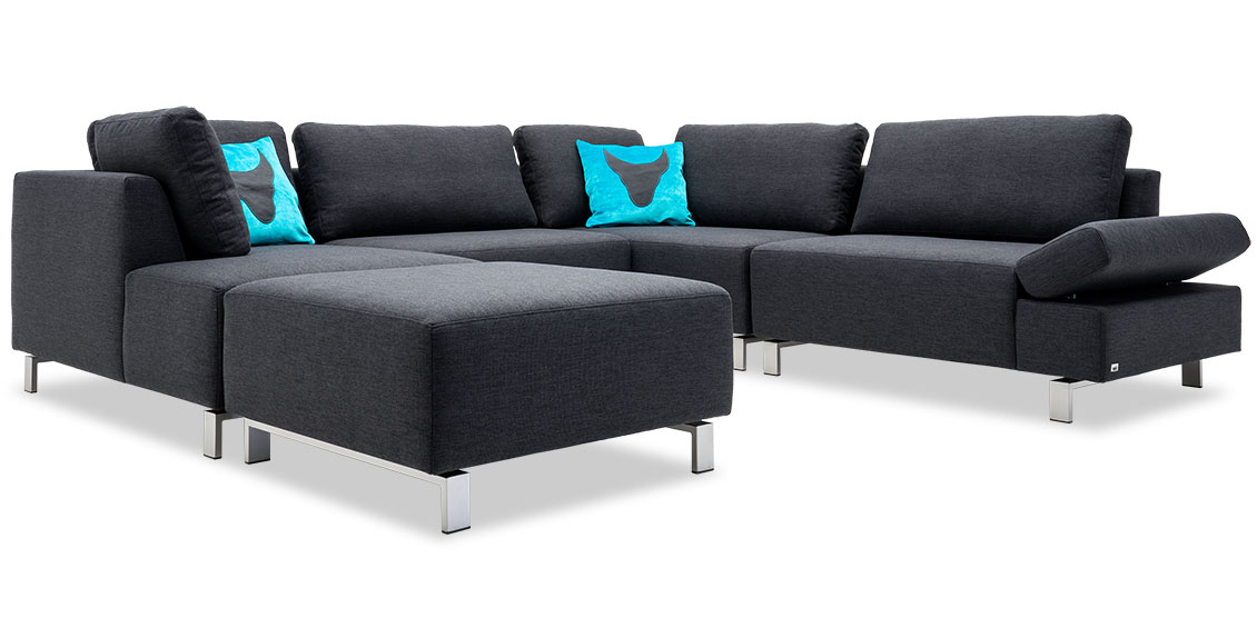 INDIGO - Sofalandschaft im Sonderbau in Stoff Prima schwarz