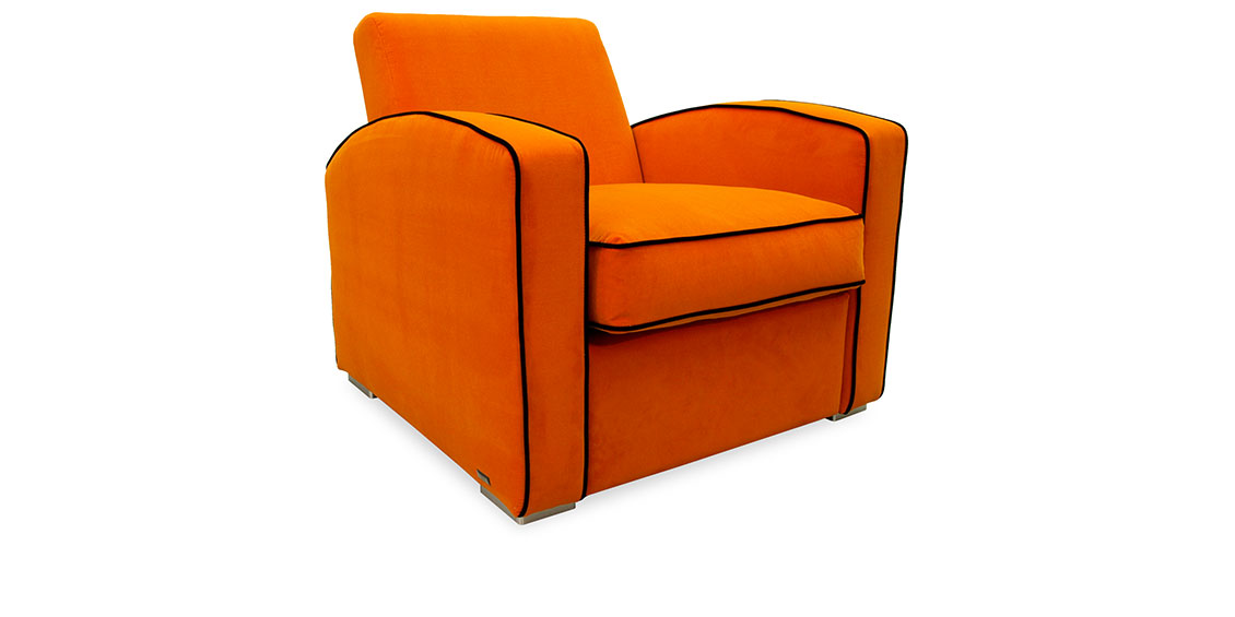 KING CARL I - Loungesessel in orangenem Wollstoff mit schwarzem Keder