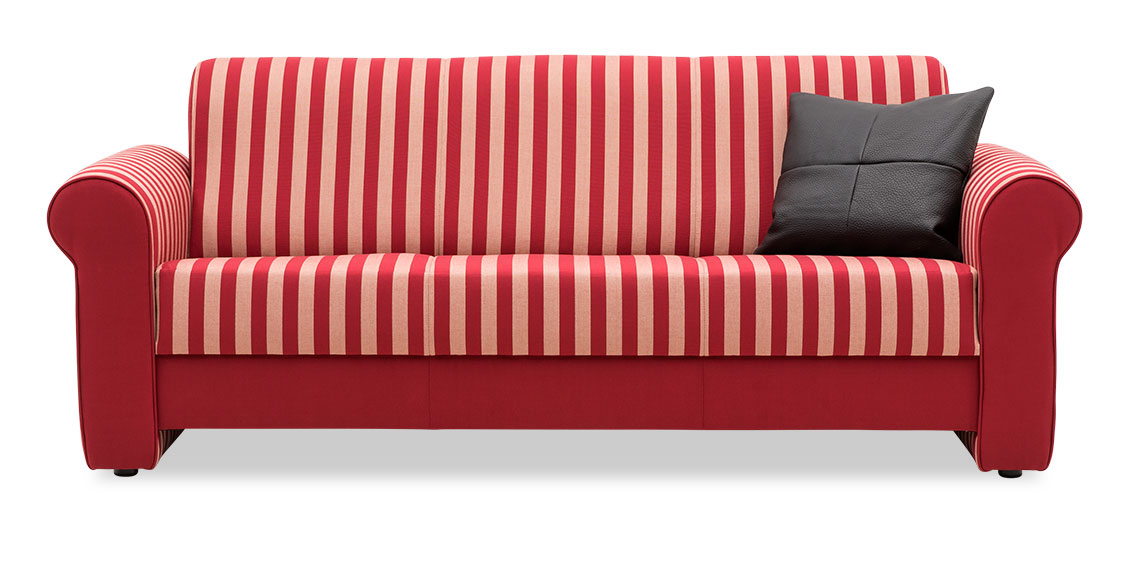 LIBERTY-LOLA - 3 Platz Sofa in einer Stoffkombi von JAB uni rot colorado und Sporty Stripe