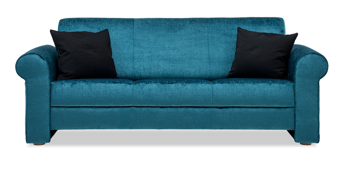LIBERTY-LOLA - 3 Platz Sofa in Samtstoff English Dekor Sopran mit schwarzen Zierkissen