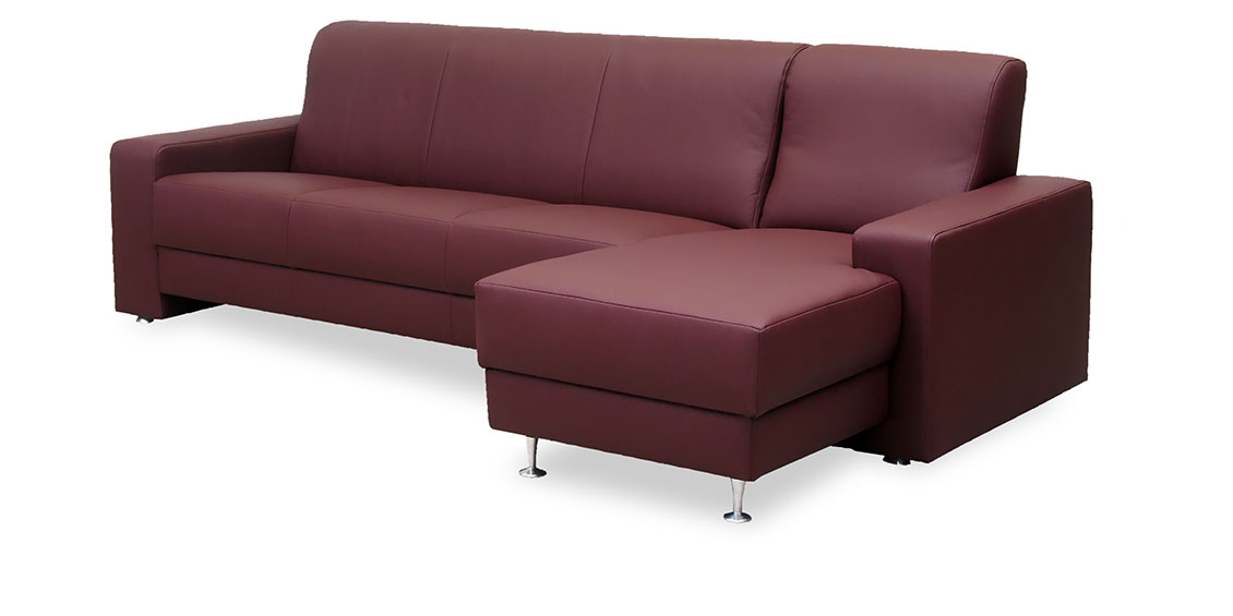 LIBERTY-Ohio - 3 Platz Sofa mit Longchair in weinrotem Leder