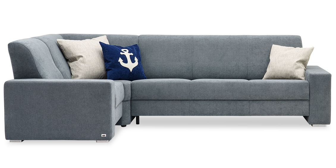 LIBERTY-OHIO - Ecksofa in Stoff Bronx Ash grau mit Dekokissen