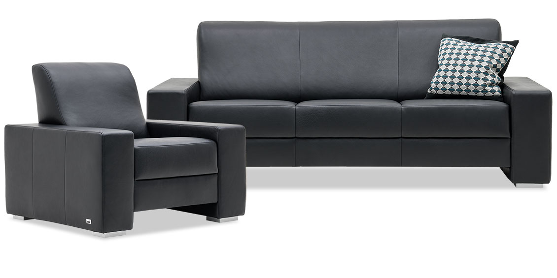 LIBERTY-OHIO - Garnitur aus 3 Platz Sofa und Sessel in Leder Ibiza schwarz
