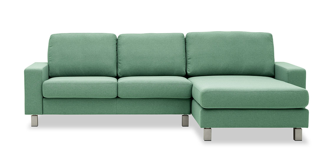 MENTA - 2 Platz Sofa mit Longchair in mintgrünem Stoff