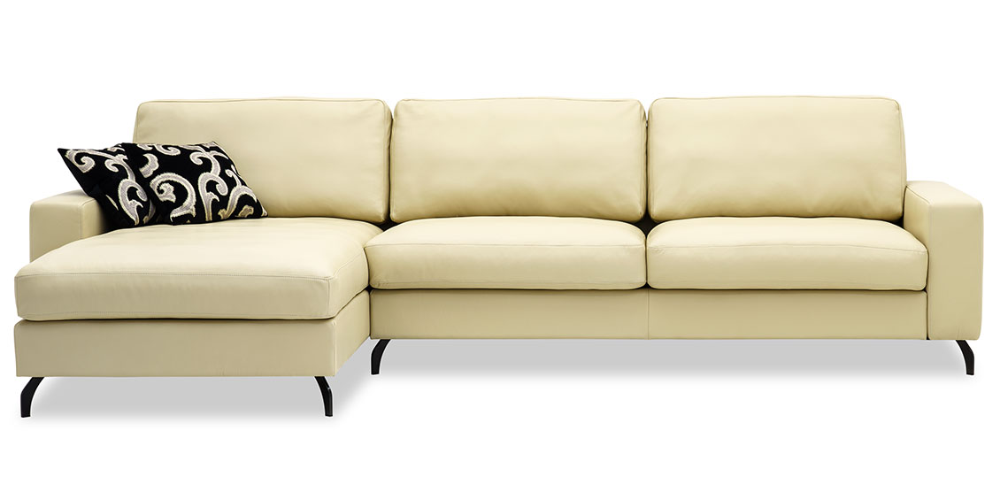 MENTA - 2,5 Platz Sofa mit Longchair in Leder Ibiza creme