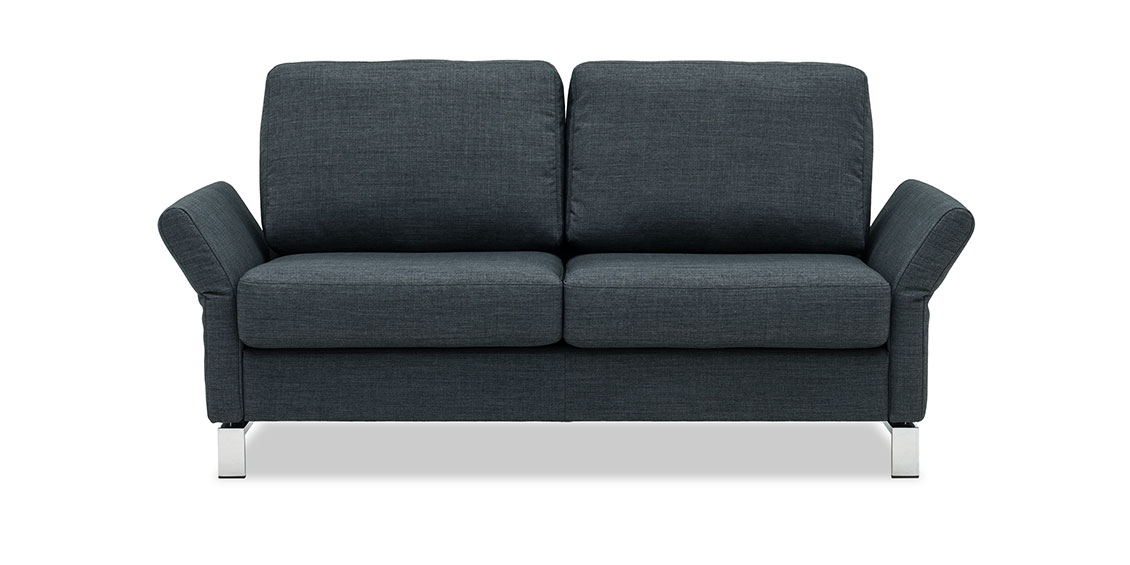 MILO - 2 Platz Sofa in grauem Stoff mit ausgeklappten Armlehnen