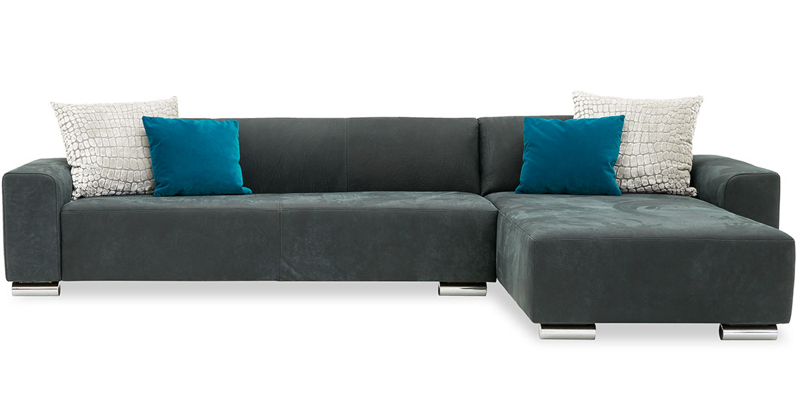 MIRO - 2,5 Platz Korpus mit Longchair in Leder Pamplona smoke