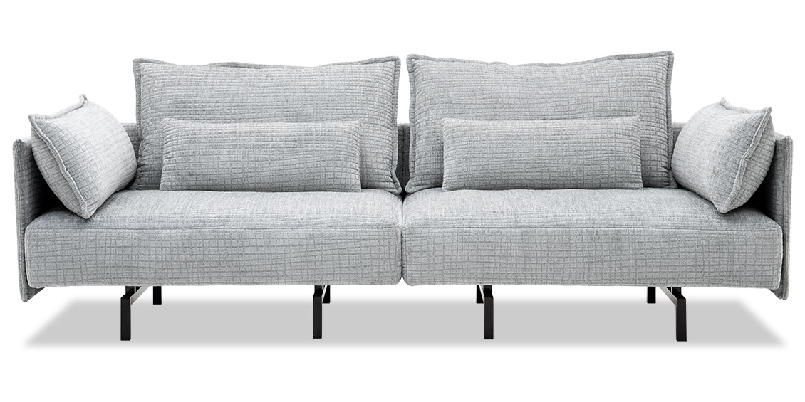 OCEAN - Sofa mit losen Rückenkissen in Chenille Stoff Fine Olmo hellgrau mit Ripsstruktur