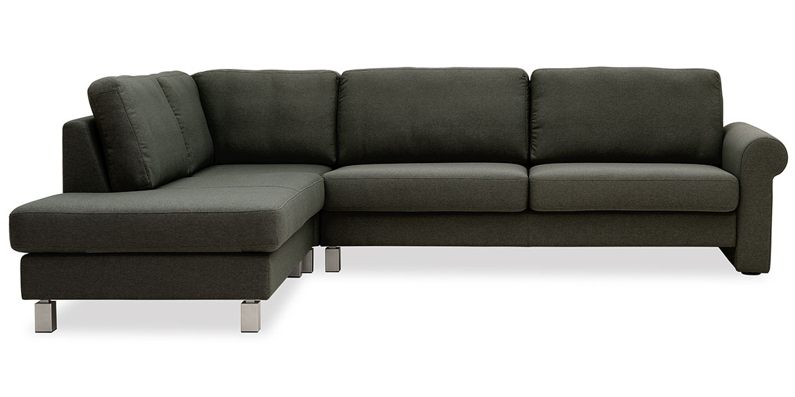 ORA - Eckkombination mit Anbausofa in schwarz meliertem Stoff